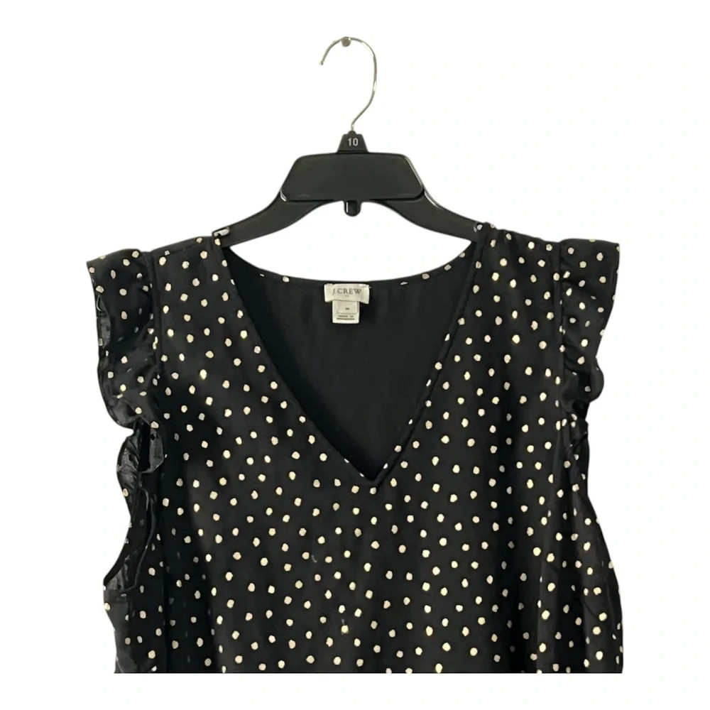 J. Crew Fabulous‎ Black and Gold Polka Dot, Ruffled Sleeve Blouse, Size 18